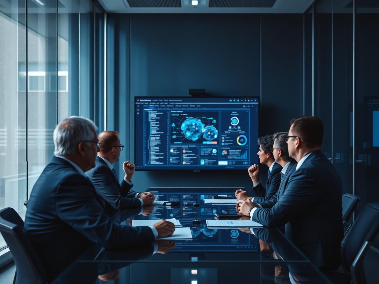 Government and enterprise leaders meeting in a modern boardroom